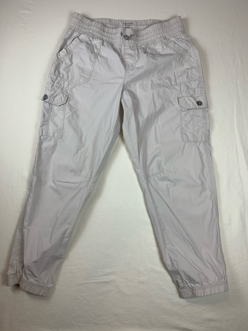 Calvin Klein Womens Cargo Jogger Pants Performance M EUC 100% Cotton Pale Khaki